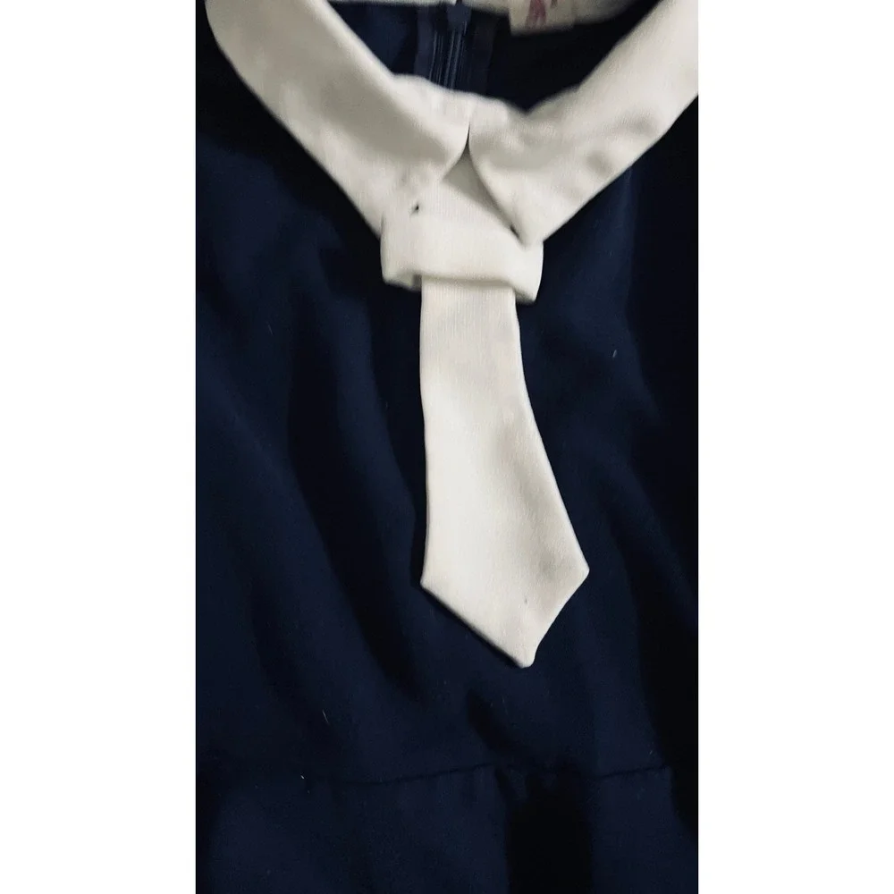 Sunny Fashion Sailor Dress Kids Size 6 Navy Blue Scalloped Hem Tie Detail